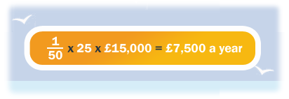 1/50th x 25 x &pound;15,000 = &pound;7,500 a year